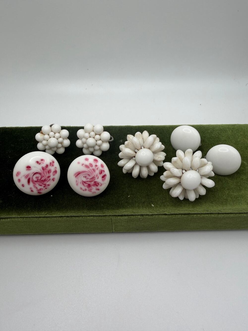 vintage mid-century white milk glass set screwback Japanese signed